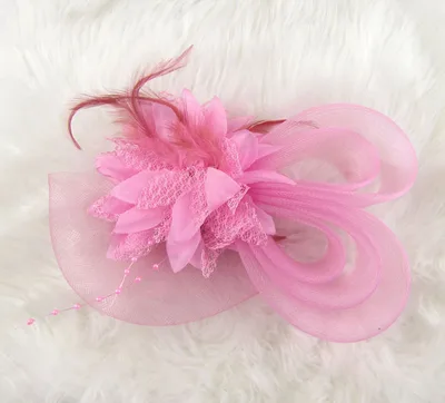 Bridal Feather Mesh Head Flower Pink - Shop at LoveMi