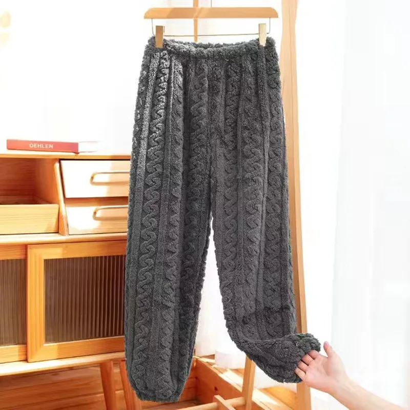 Pajamas Women's Polyester Trousers Coral Fleece Thickened Warm Pants Dark Gray - Shop at LoveMi