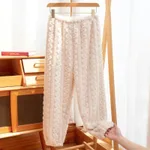 Pajamas Women's Polyester Trousers Coral Fleece Thickened Warm Pants - Ivory White