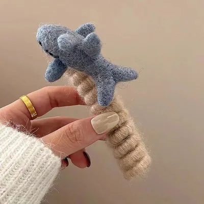 Plush Cute Braided Hair Phone Line Hair Ring Women Blue Shark - Shop at LoveMi