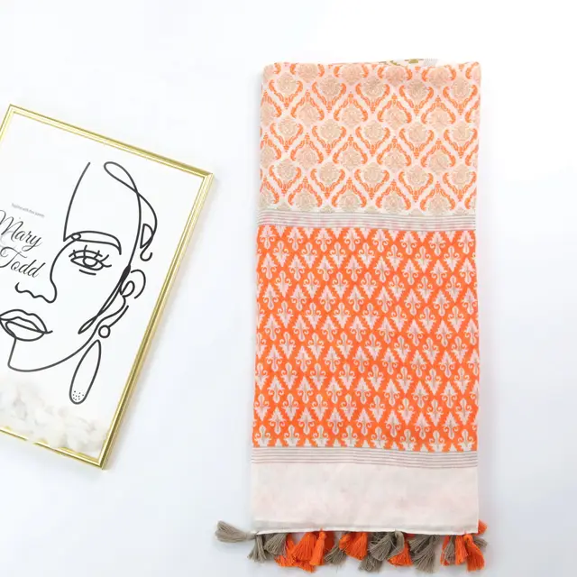 Baroque Geometric Printed Silk Scarf Orange - Shop at LoveMi