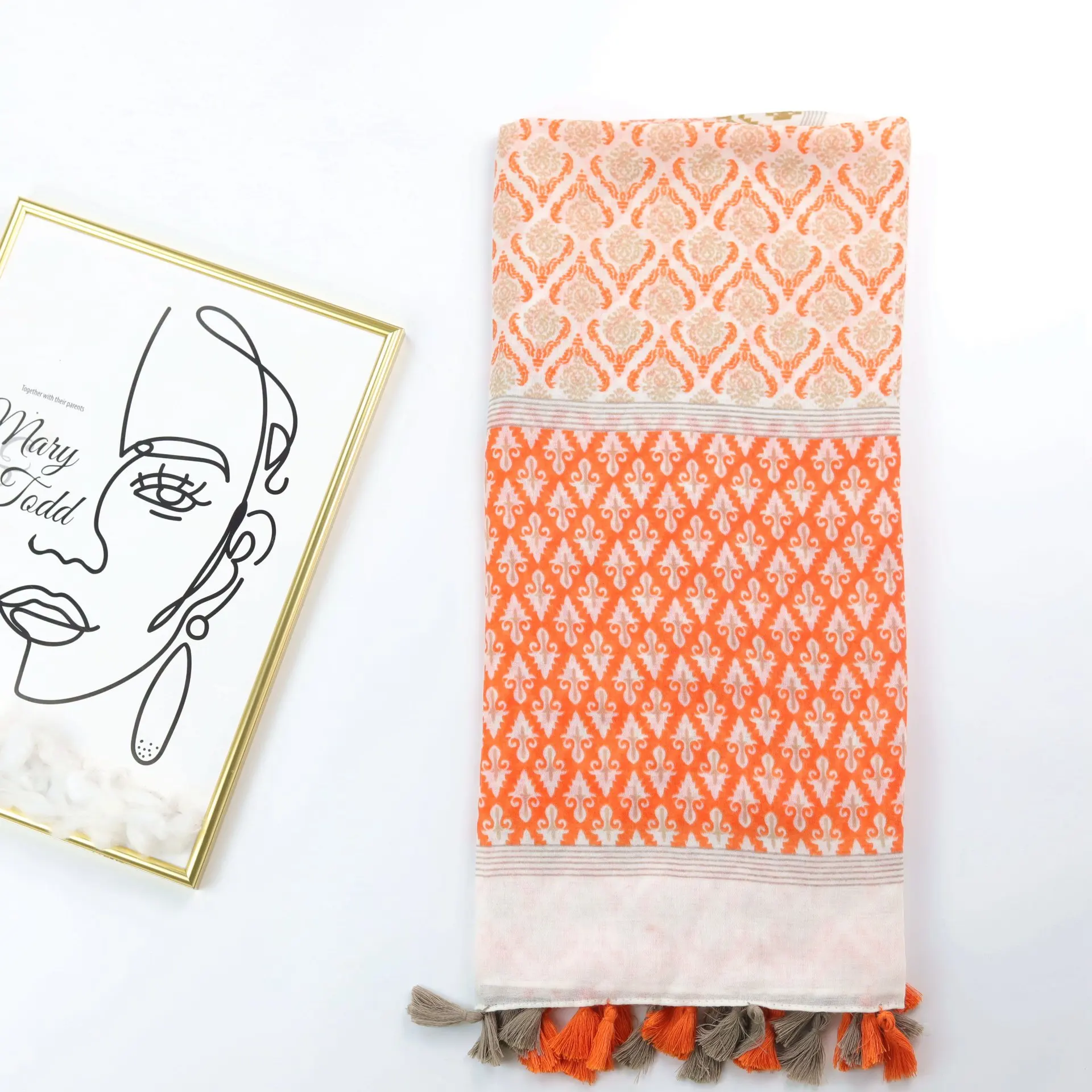 Baroque Geometric Printed Silk Scarf - Orange