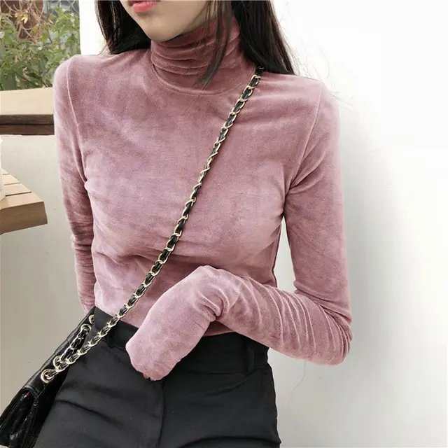 Women's Gold Velvet Turtleneck Bottoming Shirt All matching Thickened Inner Wear Pink - Shop at LoveMi