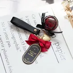 Preserved Flower Keychain Leather Bookmark Pendant - Black Black Austin