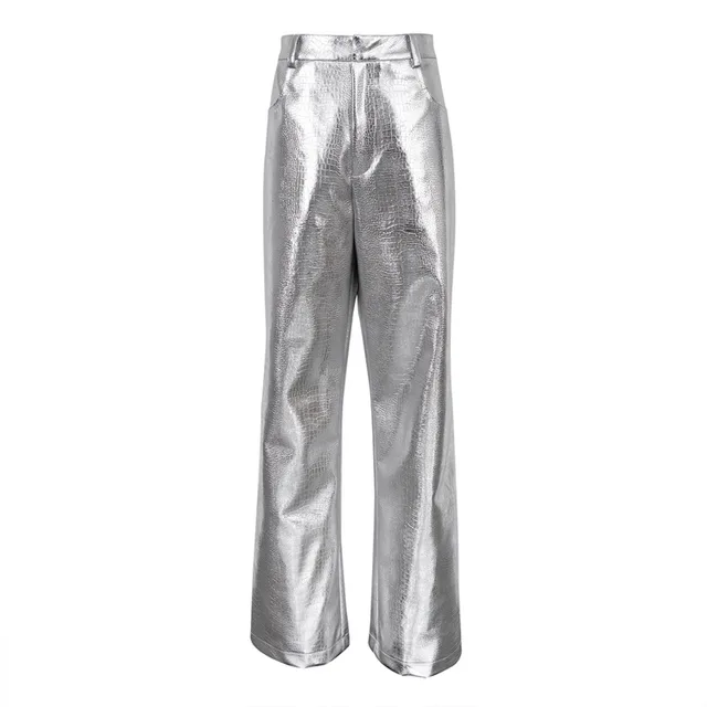 Waist Long Straight Pants For Women Silver - Shop at LoveMi