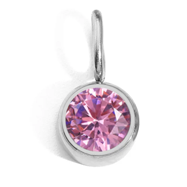 Stainless Steel Ornament Accessories 8mm Birthstone Pendant October Pink - Shop at LoveMi