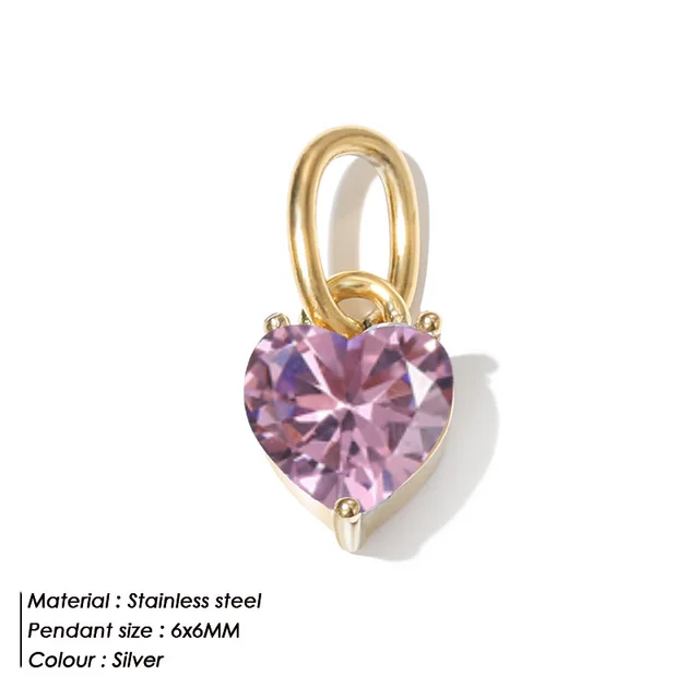Stainless Steel Heart shaped Zircon Pendant Diy Ornament Accessories Pink - Shop at LoveMi