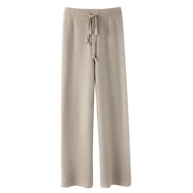 Women's Autumn And Winter Drape Knit Wide leg Pants Camel - Shop at LoveMi