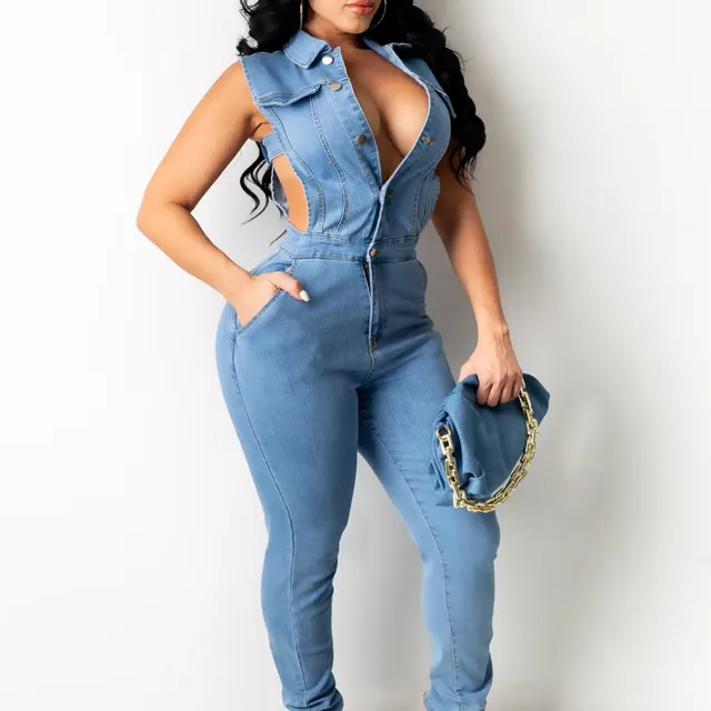 Women's Fashion Denim Slim Fit Bodysuit Blue - Shop at LoveMi