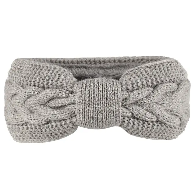 Women's Fleece lined Wool Bow Hair Band Light Gray 4 - Shop at LoveMi