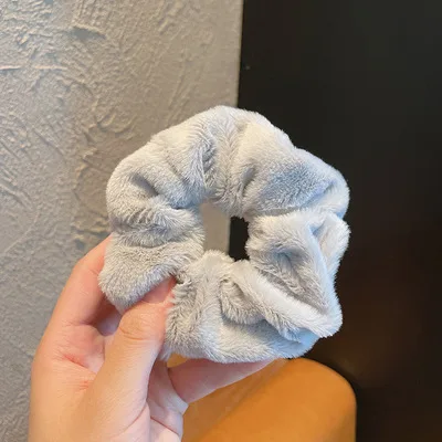 Plush Large Intestine Hair Ring Macaron Hair Band Cute Fluffy Hair Rope Gray - Shop at LoveMi