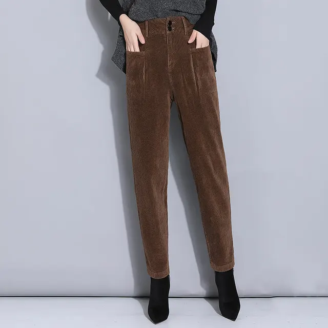 Loose Straight Tube Thickened Corduroy Pants For Women Coffee - Shop at LoveMi