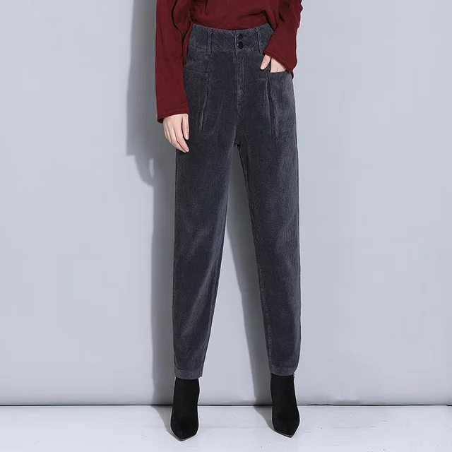 Loose Straight Tube Thickened Corduroy Pants For Women Dark Grey - Shop at LoveMi
