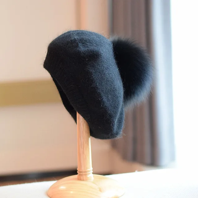 Women's Thin Autumn And Winter Knitting Warm Fur Ball Hat Black - Shop at LoveMi