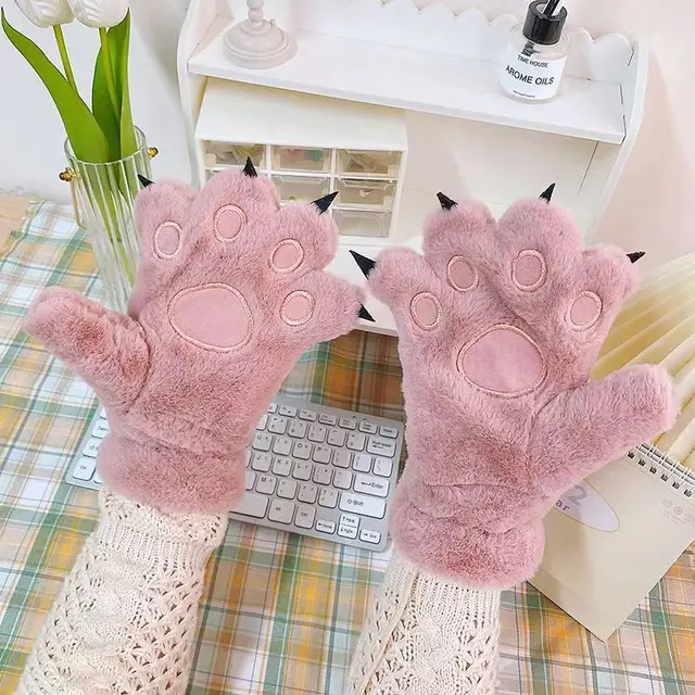 Cat's Paw Gloves Warm keeping And Cold proof Fleece lined Cat'S Paw Pink - Shop at LoveMi