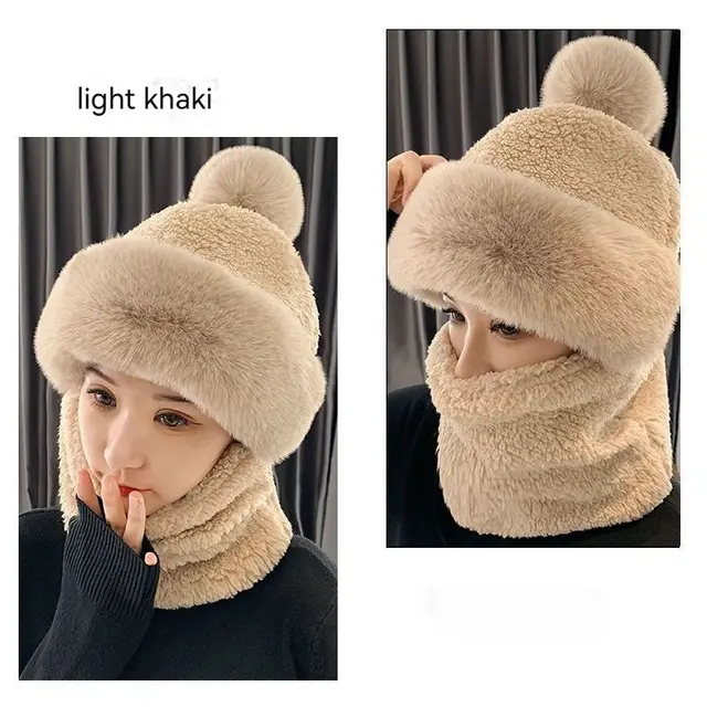 Hat Ear Protection And Wind Protection Outdoor Female Single layer Fleece lined Light Khaki - Shop at LoveMi