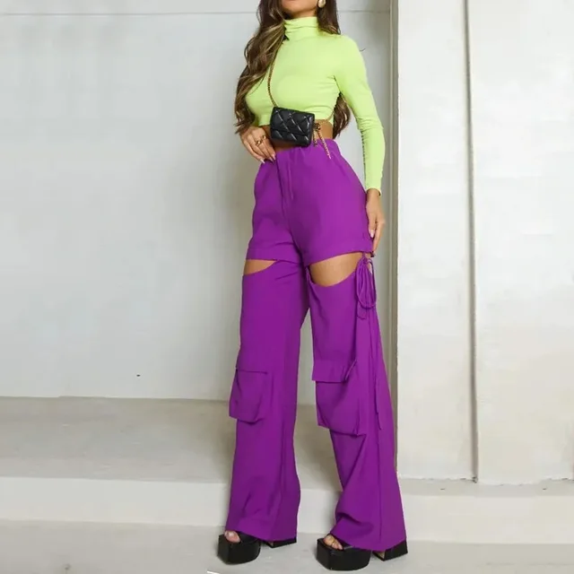 High Neck Solid Color Bottoming Shirt Design Sense Fashion Drawstring Overalls Suit Purple - Shop at LoveMi