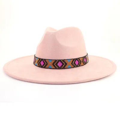 Women's Suede Bohemian Large Brim Flat Top Hat Pink - Shop at LoveMi