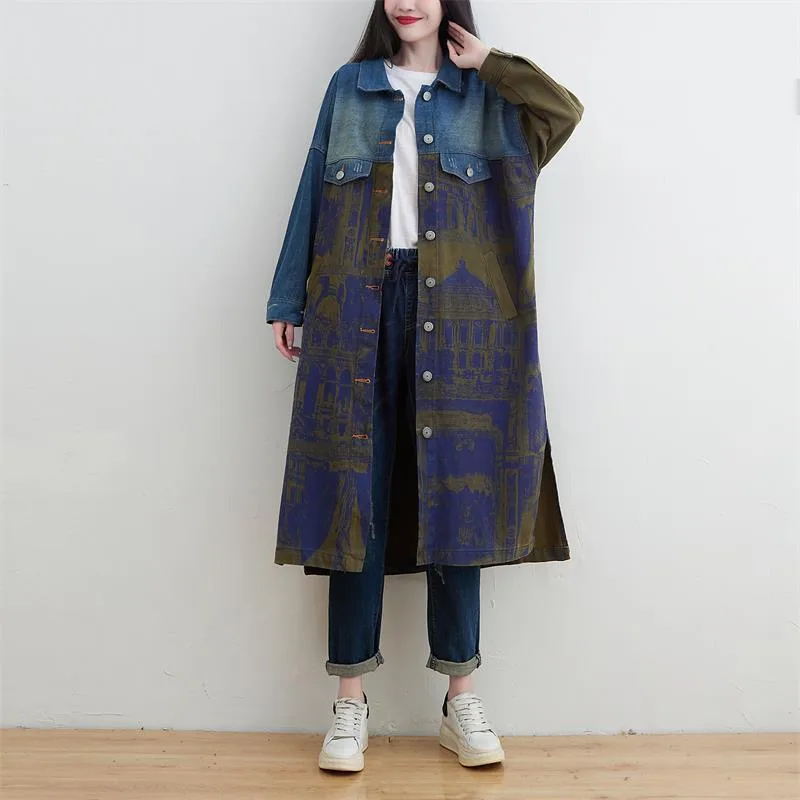 Plus Size Splicing Denim Trench Coat Green - Shop at LoveMi