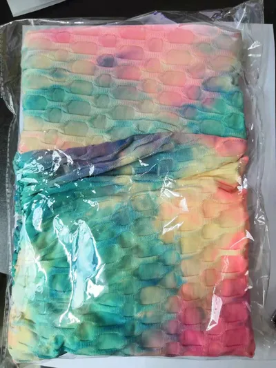 Ink Jacquard Tie dyed Bubble Polyester Yoga Pants Slim Fit Green Yellow And Pink - Shop at LoveMi