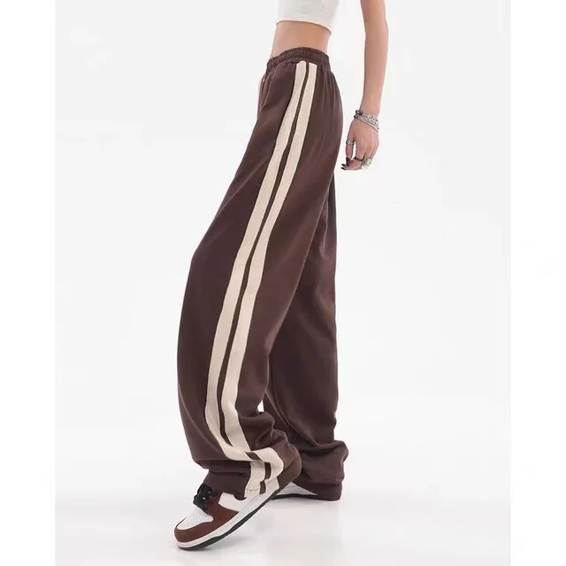 Brown American Retro Casual Pants Women's High Street Drawstring Velvet Padded Loose Coffee Color - Shop at LoveMi