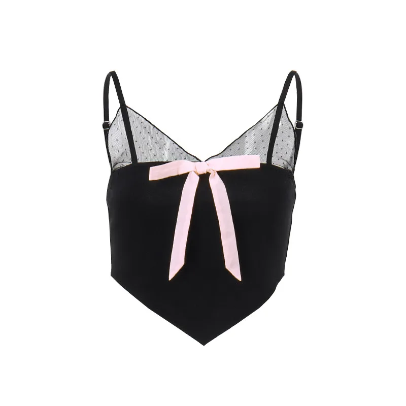 Summer New Mesh Sling Vest Stitching Skirt Suit Women - Black Top