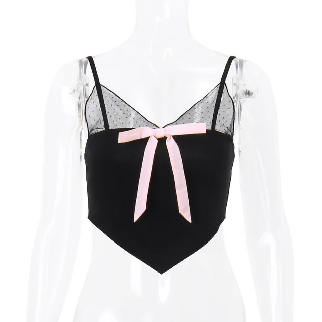 Summer New Mesh Sling Vest Stitching Skirt Suit Women Black Top - Shop at LoveMi