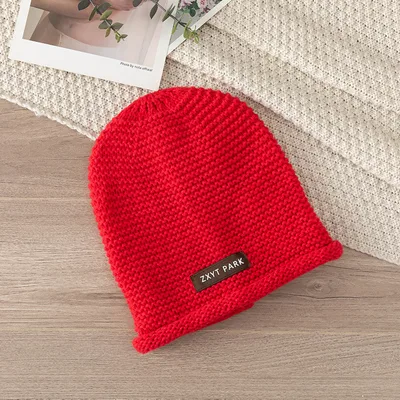 Letter Wool Knitted Sleeve Cap Women Red - Shop at LoveMi