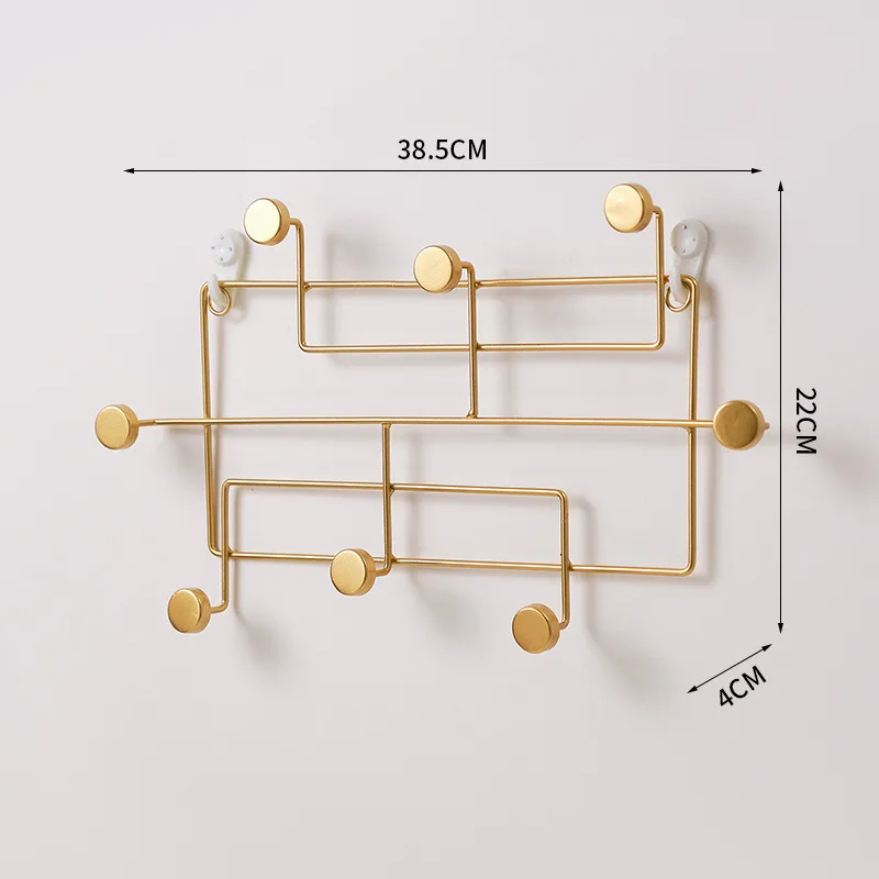 Iron Doorway Hallway Hook Art Dot Decorative Hook Key Hanger Fitting Room Coat Rack Punch free Gold Square 8 - Shop at LoveMi