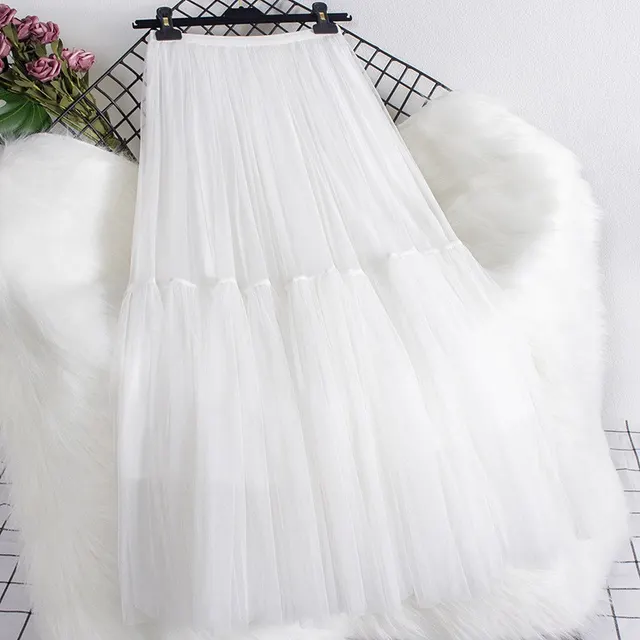 Large Swing A Line Umbrella Mid length Mesh Bubble Skirt White - Shop at LoveMi