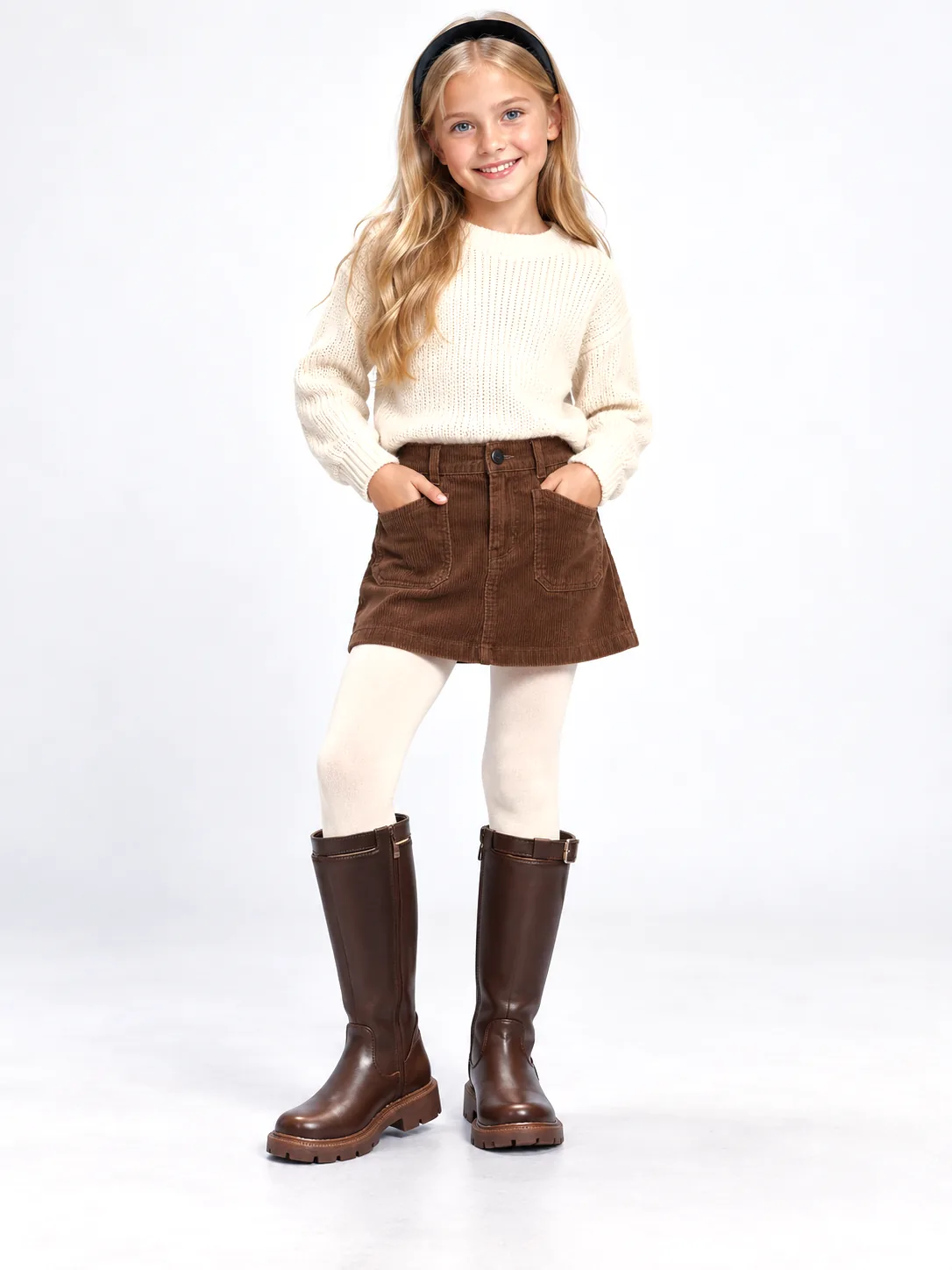 Girls' Long Tube Fleece-lined Dr Martens Boots - Brown