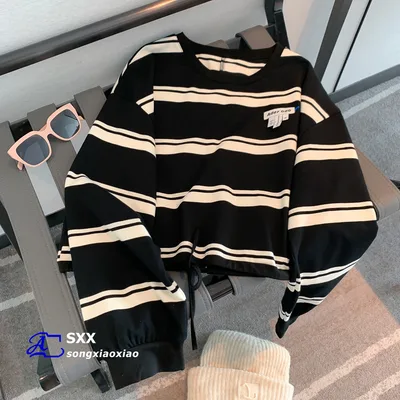 Short Top Women's Loose Niche Stripes Black - Shop at LoveMi