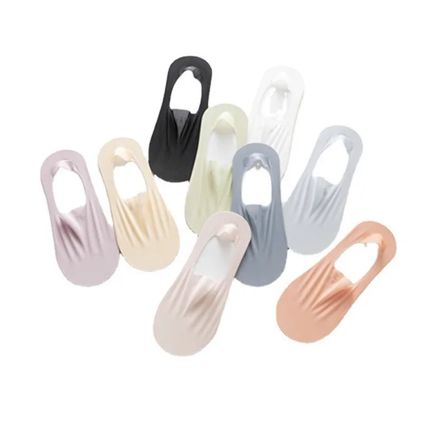 Ice Silk Low Top Socks Cotton Bottom Invisible Thin Silicone Non slip Tight Grey3Pcs - Shop at LoveMi