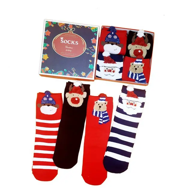 Women's Fashion Breathable Cotton Christmas Socks For Old People Blue Striped Santa Claus - Shop at LoveMi