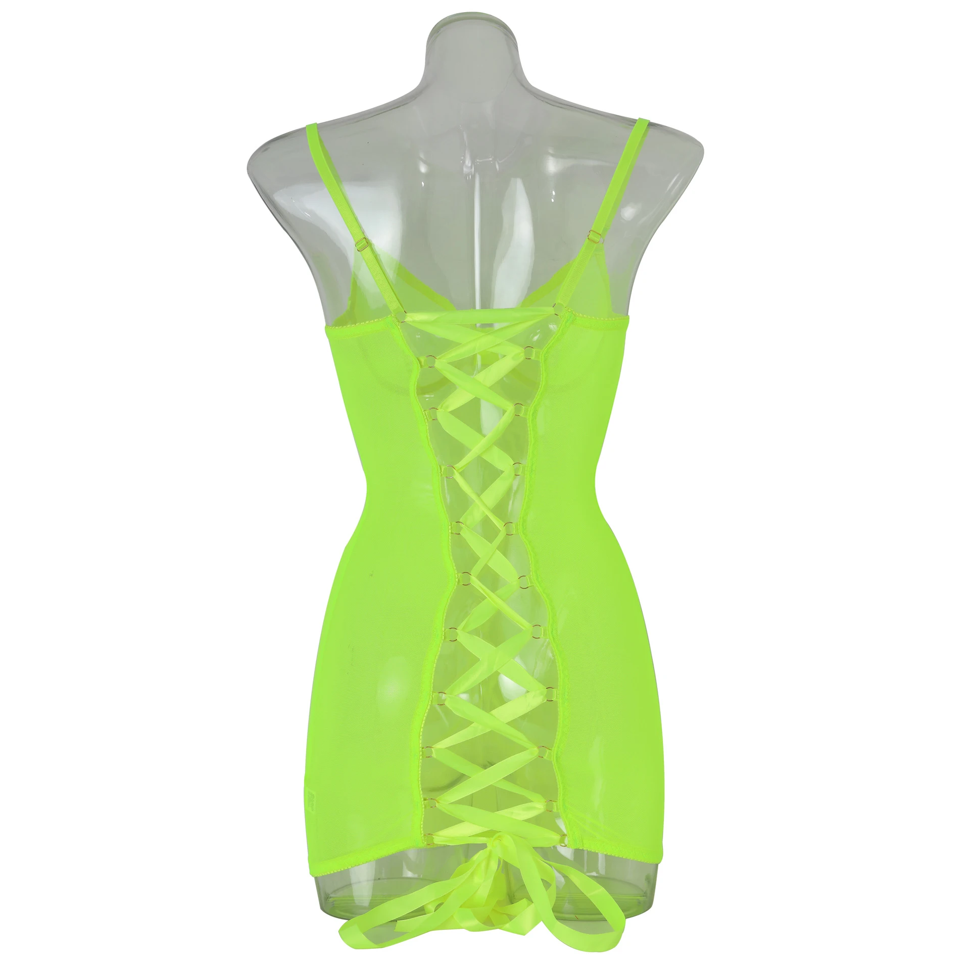Steel Ring Mesh Camisole See-through Backless Body-shaping Corsets - Fluorescent Yellow - View 1