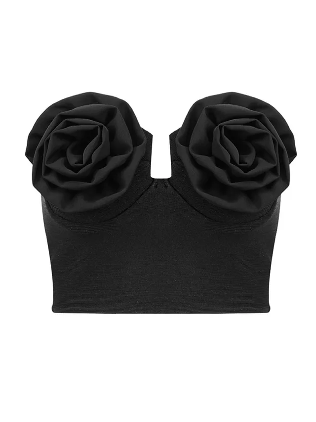 European And American Wind Black Tube Top Fashion Flower Elastic Slim Bandage Vest Black - Shop at LoveMi