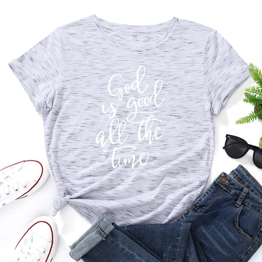 European And American Women's Clothing Cotton Loose Round Neck Letter Print Short Sleeve T shirt White - Shop at LoveMi