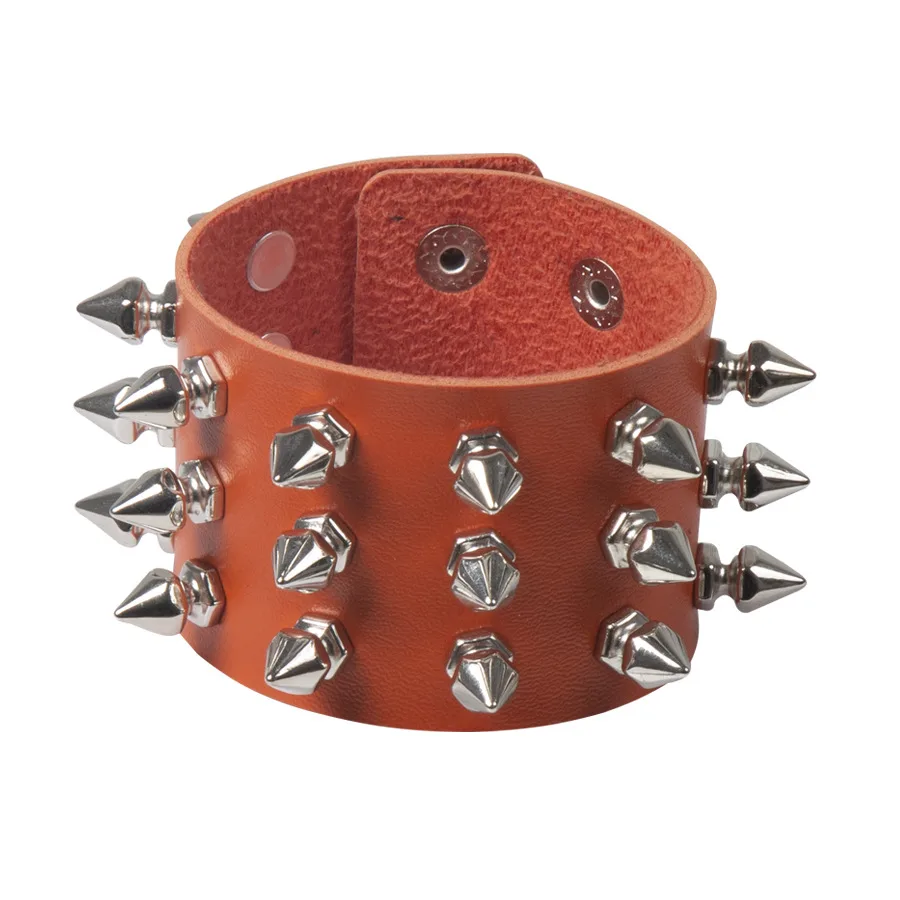 Punk Exaggerated Pointed Rivet Bracelet Gothic Leather Bracelet - Orange