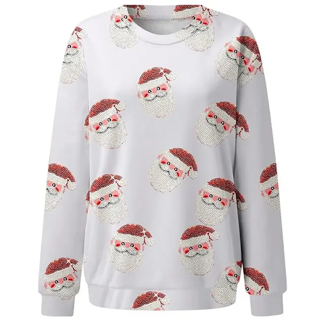 New Women's Casual Capless Round Neck Regular Drop Shoulder Sweater Pullover Print Top White - Shop at LoveMi