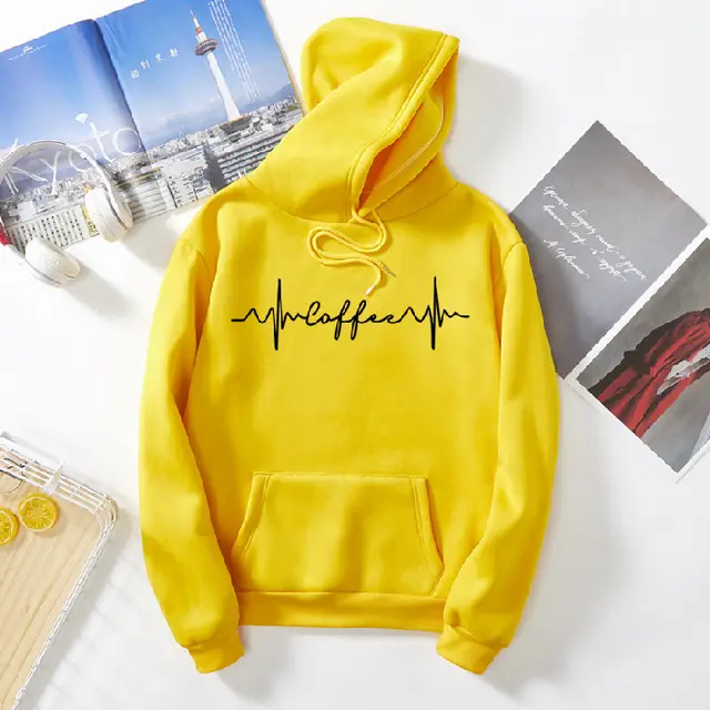 Harajuku Style Fleece lined Thickened Hooded Sweatshirt Yellow - Shop at LoveMi