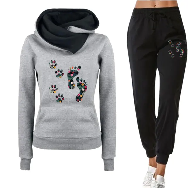 Leisure All matching Hoodie Flower Big Feet Fun Women's Sweater Suit Gray - Shop at LoveMi