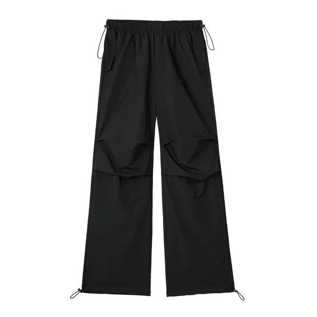 French Elastic Drawstring Fashion All match Parachute Jogging Casual Trousers Black - Shop at LoveMi