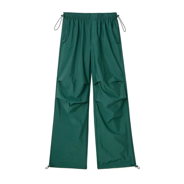 French Elastic Drawstring Fashion All match Parachute Jogging Casual Trousers Dark Green - Shop at LoveMi