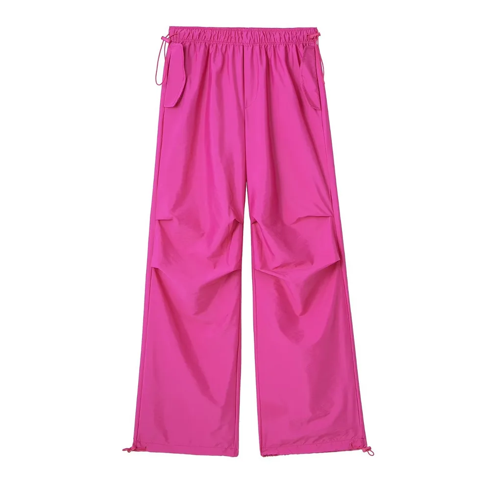 French Elastic Drawstring Fashion All match Parachute Jogging Casual Trousers Rose Red - Shop at LoveMi