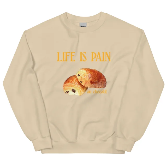 European American Fashion Floral Print Life Is Pain Round Neck Autumn And Winter Bottoming Long Sleeve Sand Color - Shop at LoveMi