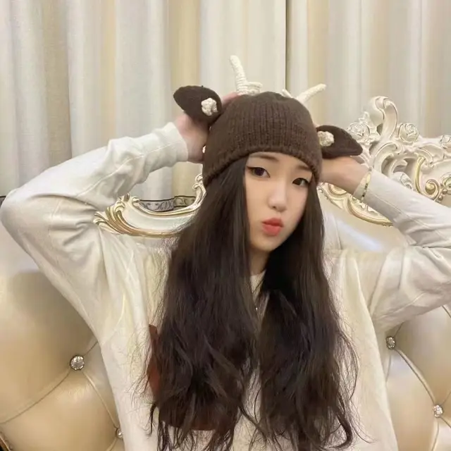 New Trend Knitted Hat Handmade Christmas Gift Deer Funny Western Style Brown - Shop at LoveMi