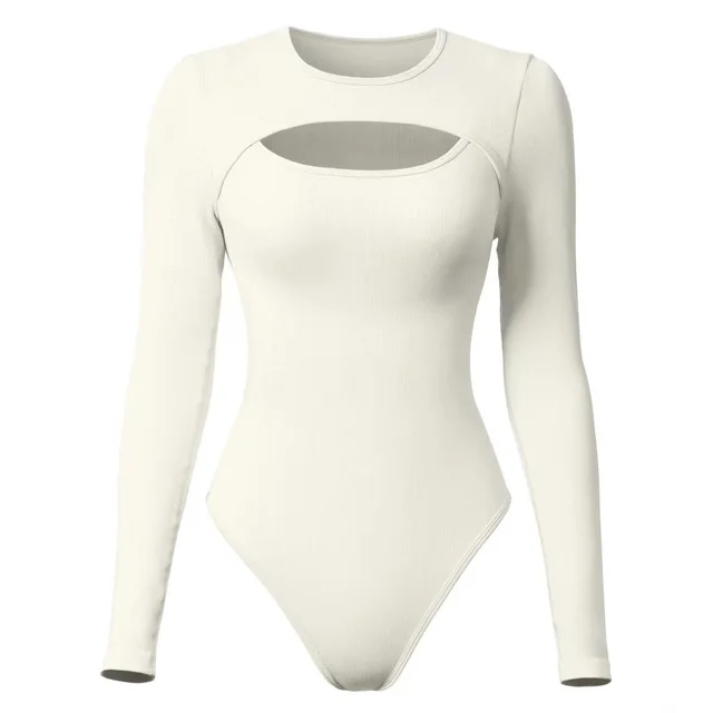 Belly Contracting And Close fitting Long Sleeve Jumpsuit For Women Beige - Shop at LoveMi