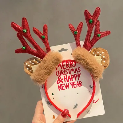 Christmas Children's Hair Accessories Party Dress Up Headband Hairy Coffee Ear Red Antlers - Shop at LoveMi