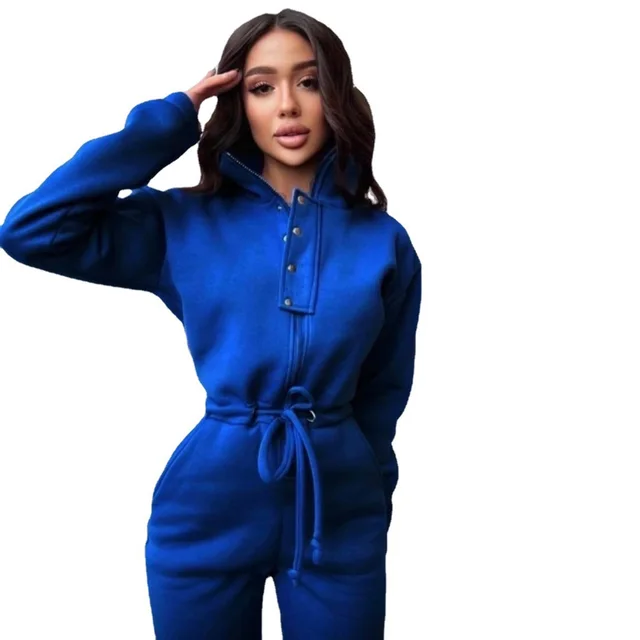 Stand up Collar Cinched European And American Leisure Jumpsuit Blue - Shop at LoveMi