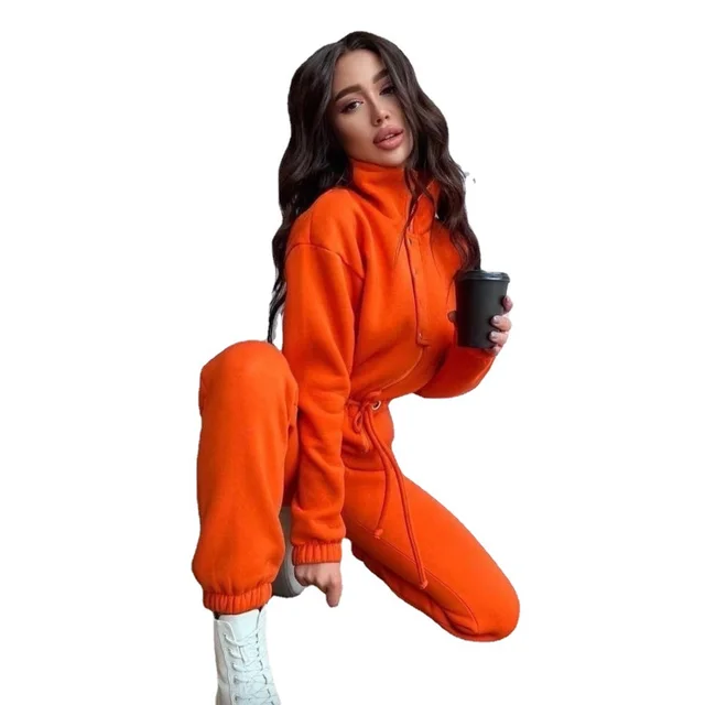 Stand up Collar Cinched European And American Leisure Jumpsuit Orange - Shop at LoveMi